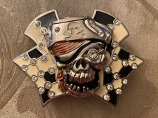 Belt Buckle Womens Pirate Woman Skull With Rhinestones
