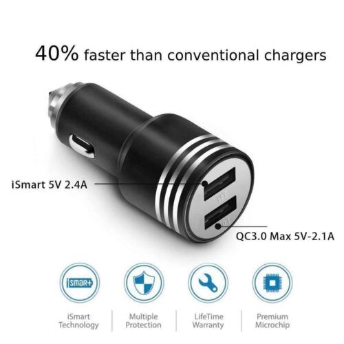 Dual Port USB Car Charger Fast Charging Cigarette Lighter Socket iPhone Samsung - Picture 3 of 34