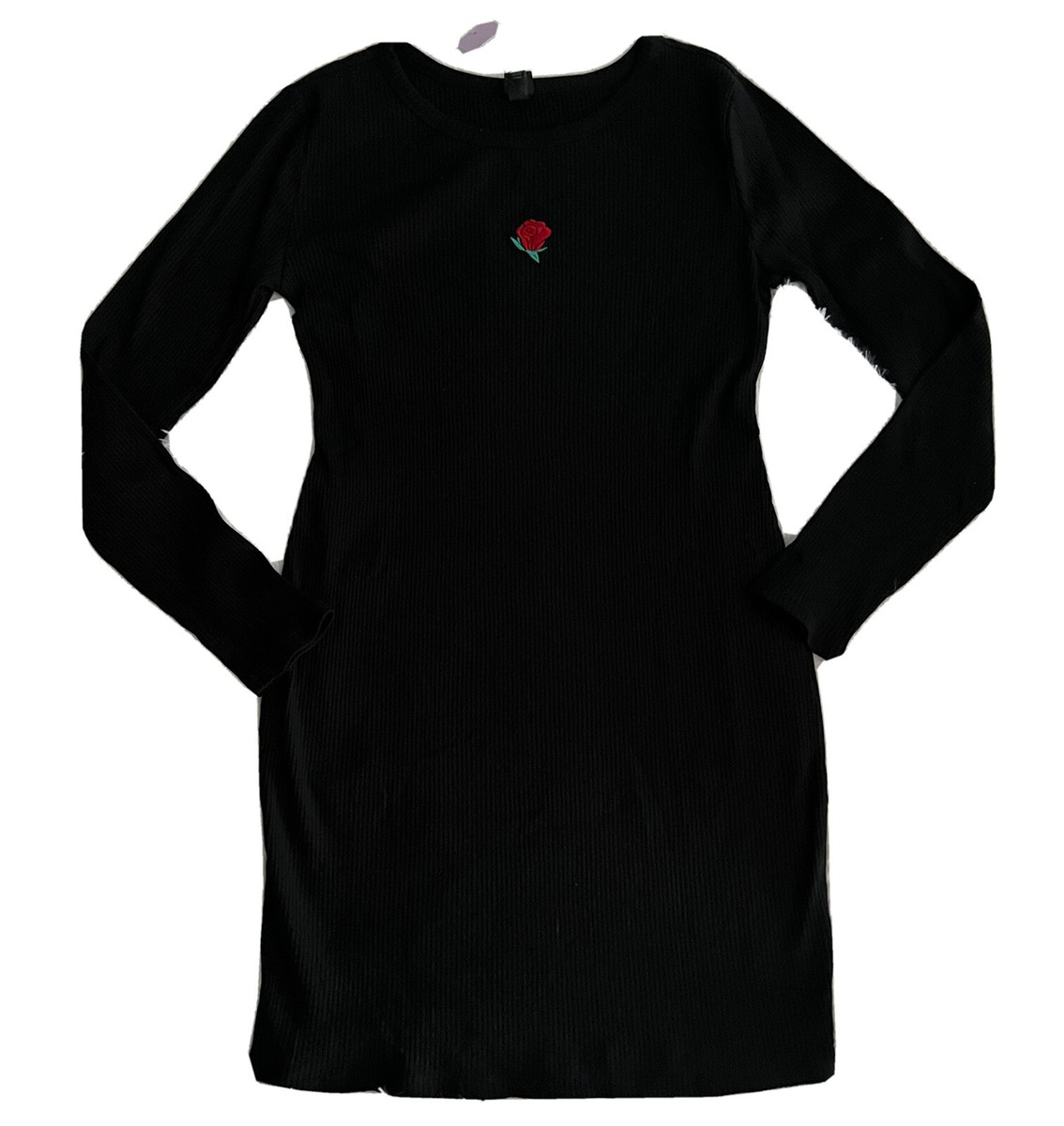 Wild Fable Women's Knit BodyCon Dress Sz Large Rose Long Sleeve Stretch Black | eBay Wild Fable Women's Knit BodyCon Dress Sz Large Rose Long Sleeve Stretch Black | eBay