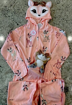 NWT Justice Girls One Piece Reindeer Deer Pajamas Union Suit