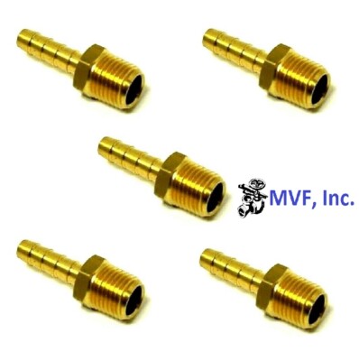 Hose Barb for 3/16'' ID Hose X 1/4'' Male NPT Hex Brass Fuel (5-Pack) 201A-3B(X5)