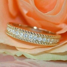 2.10 Ct Lab-Created Round Cut Diamond Wedding Band Ring 14K Yellow Gold Plated