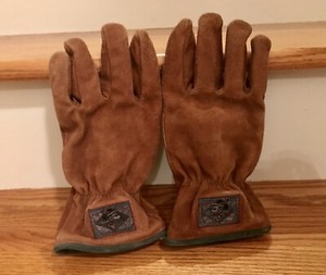 VINTAGE DISNEY CATALOG LARGE SUEDE BROWN GLOVES MICKEY MOUSE RARE