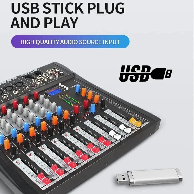 JIY 6 Channel Audio Mixer Bluetooth LCD Sound Console DJ Live Stereo Mixing USB - Image 2 of 4