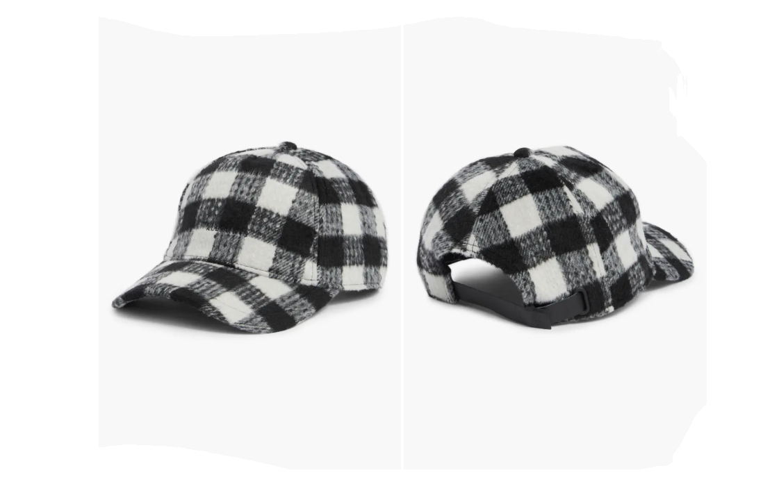 Allsaints Black/White Tweed Check Plaid  Adjustable Baseball Cap Authentic NWT All Saints | Accessories | All Saints Black Widebrim Hat  main image 4