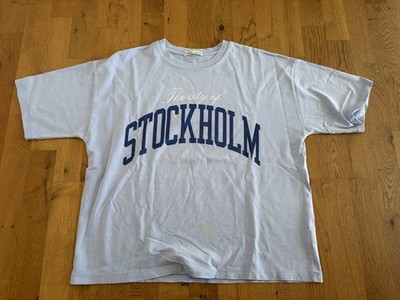 T-Shirt Hellblau Blau Print Oversized Kurzarm Print Pull&Bear Stockholm S