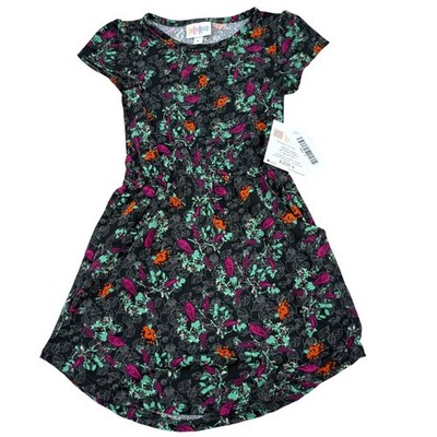 LuLaRoe 4T Mae Black Floral Polyester Spandex NWT
