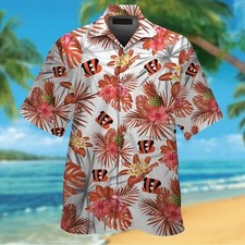 Cincinnati Football Team Bengalss Hawaiian Button Down Shirt Unisex Adults S-5XL