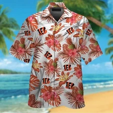 Cincinnati Football Team Bengalss Hawaiian Button Down Shirt Unisex Adults S-5XL