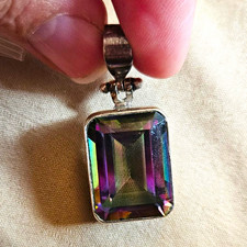 Sterling Silver Rectangle Pendant Charm Multi...