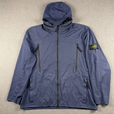 Stone Island Light Soft Shell SI Check Grid Jacket Size 3XL Navy Hooded