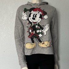 Women  s Small Mickey Mouse Christmas Cropped Hoodie Grey Holiday Disney Cute