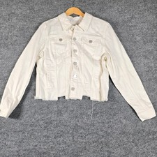 BLANK NYC White Denim Distressed Cropped Trucker Jacket Size Large