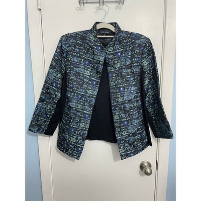 Ming Wang Jacket Small Blue Abstract Regency Officecore Old Money Preppy NWT