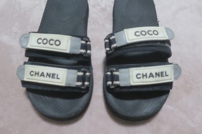 Chanel Coco Slides Black Size 38 Rubber Fabric Logo Sandals G34729