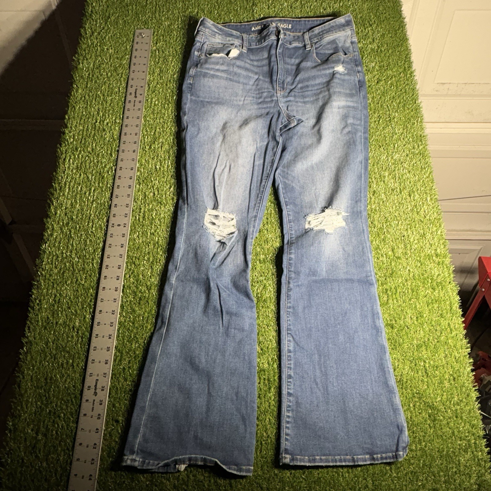 ae women’s hi rise kick jeans size 18 long flare stretch denim