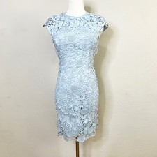 Lulus Dress Guipure Lace Bodycon Backless Size XS Light Blue Floral Crochet Mini