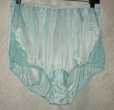 VINTAGE NEW SZ 8 VANITY FAIR  SILKY NYLON TURQUOISE LACE GRANNY PANTIES 13001