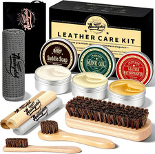 11 PCS Leather Care Kit - Horsehair Brushes,Saddle Soap,Waterproofing Wax,Mink O