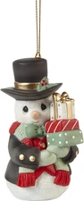 211018 Wrapped up in Holiday Cheer Annual Snowman Bisque Porcelain Ornament, Whi