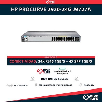 HP ProCurve Switch J9727A  2920-24G 24 Puertos POE+ RJ45 1GB/S + 4 Puertos SF...