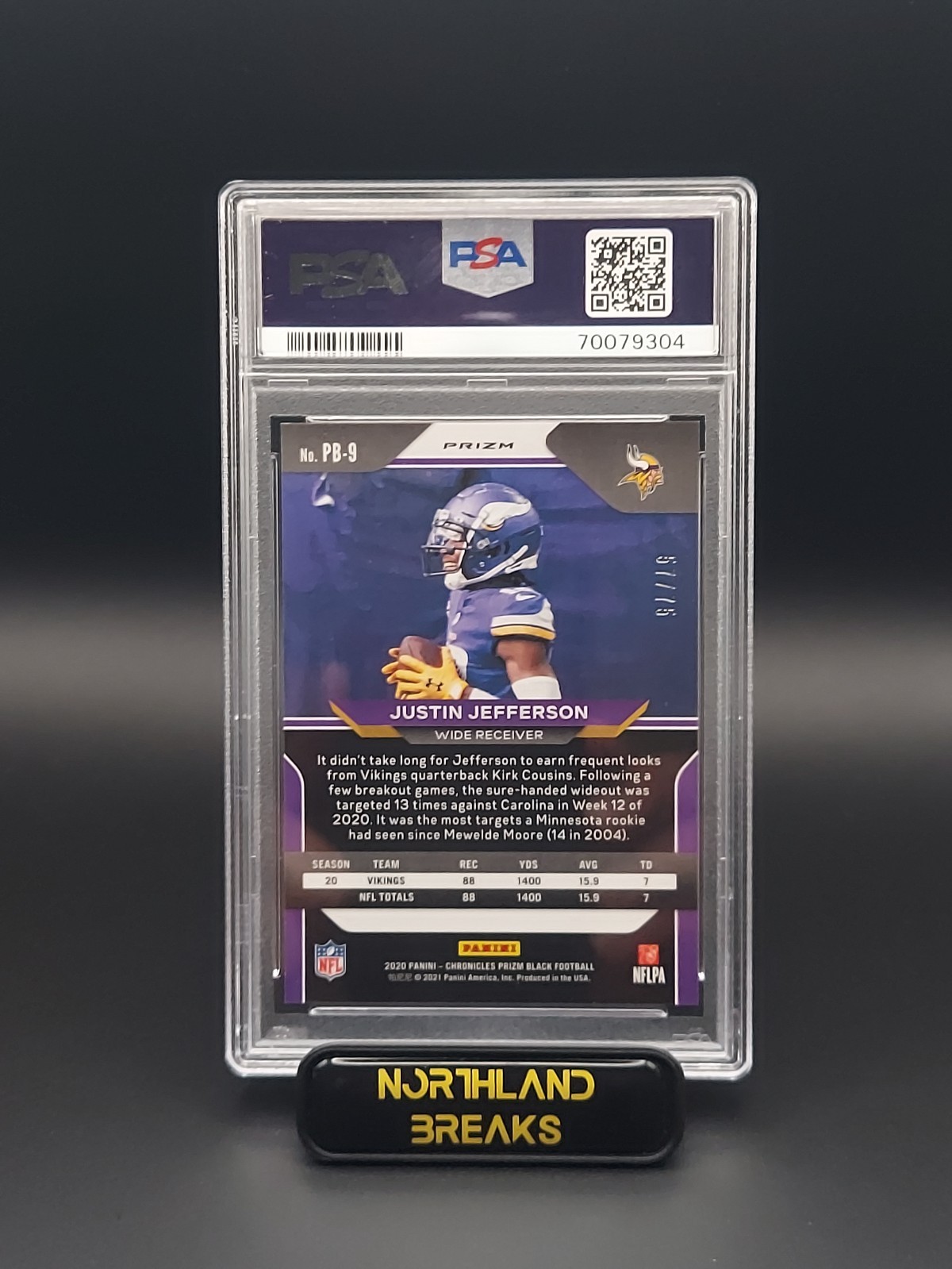 2020 Panini Chronicles Prizm Black Justin Jefferson /75 Orange SSP RC PSA 10 view 2
