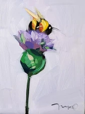 Jose Trujillo Art PRINT 16x20 Impressionism Painting Flower Large Bee Artwork