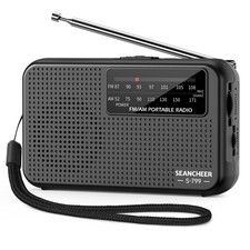 799 Mini Radio AM FM, Battery Operated with Lanyard, Weight Mini, Black