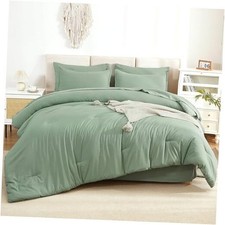 Comforter King Size Set Sage Green - 7 Pieces Bed King 104"x90" Light Green