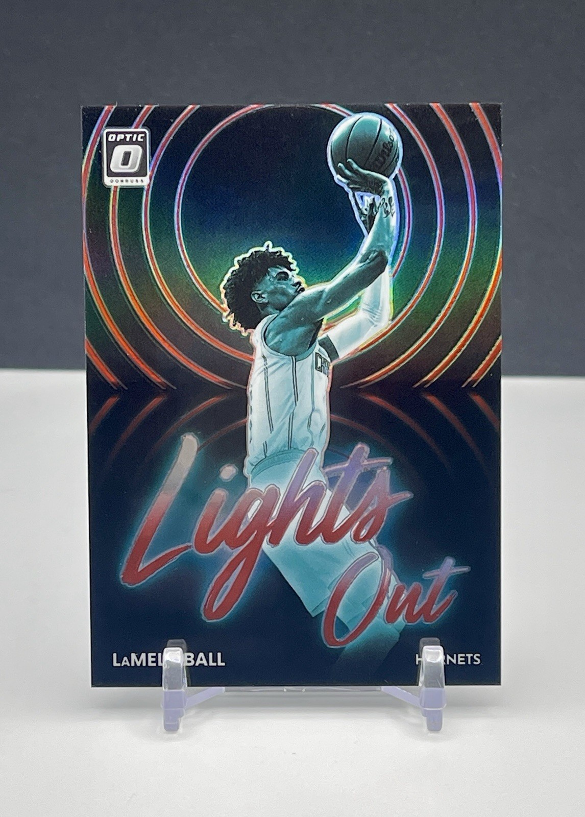2022-23 Donruss Optic Lights Out LaMelo Ball Red Prizm #/99 Hornets