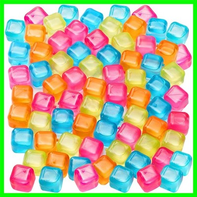 60Pcs Reusable Ice Cubes - Colorful Plastic, Non-Diluting Square Cubes for Dr...