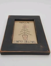 Vtg Cousin Farms County American Flag Christmas Tree Stitched Primative Framed