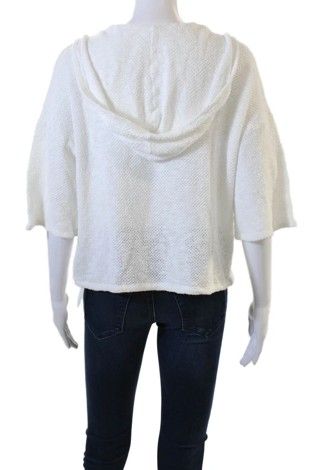 Sudadera con capucha pulóver de terciopelo para mujer Calypso St. Barth blanca con cuello en V talla S 3/4 Foto 3 de 4