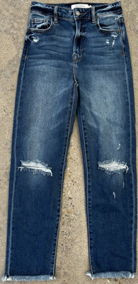 Hidden Skinny Blue Jeans Girls 24 Medium Blue Wash Frayed Hem Torn Knee Fade