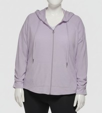 Calvin Klein Women's Purple Ruched Sleeve Zip Up Hoodie Plus Size: 2X