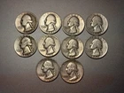 Lot Of 10 1942-1961 90% Silver Washington Quarters Mixed Mints AUCTION