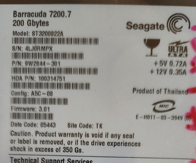 SEAGATE BARRACUDA 7200.7 200GB 7200RPM 8MB ATA ST3200822A 3.5''