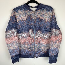 Bianca Blue Floral Full Zip Lightweight Chiffon Bomber Jacket Women's Size Uk 18