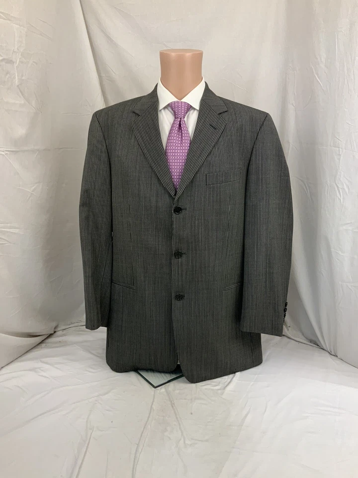 Blazer Hugo Boss 42R 3B NV Gris Rayas Lana Nylon Hecho en EE. UU. YGI P2-470 Foto 2 de 4
