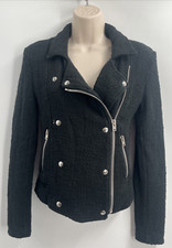 IRO Women's Double Breasted Avery SPE Knit Black Moto Cropped Jacket Size 34