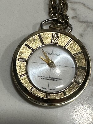 Vintage Lucerne Gold tone Self Wind Pendant Watch Necklace  display picture 1