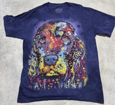 The Mountain Vintage T-Shirt Dye Tie Dog Mens Large Blue Short Sleeve Puppy
