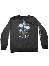 Romwe Sweater Womens L Japanese Floral Graphic Pullover Black  Longsleeve NEW