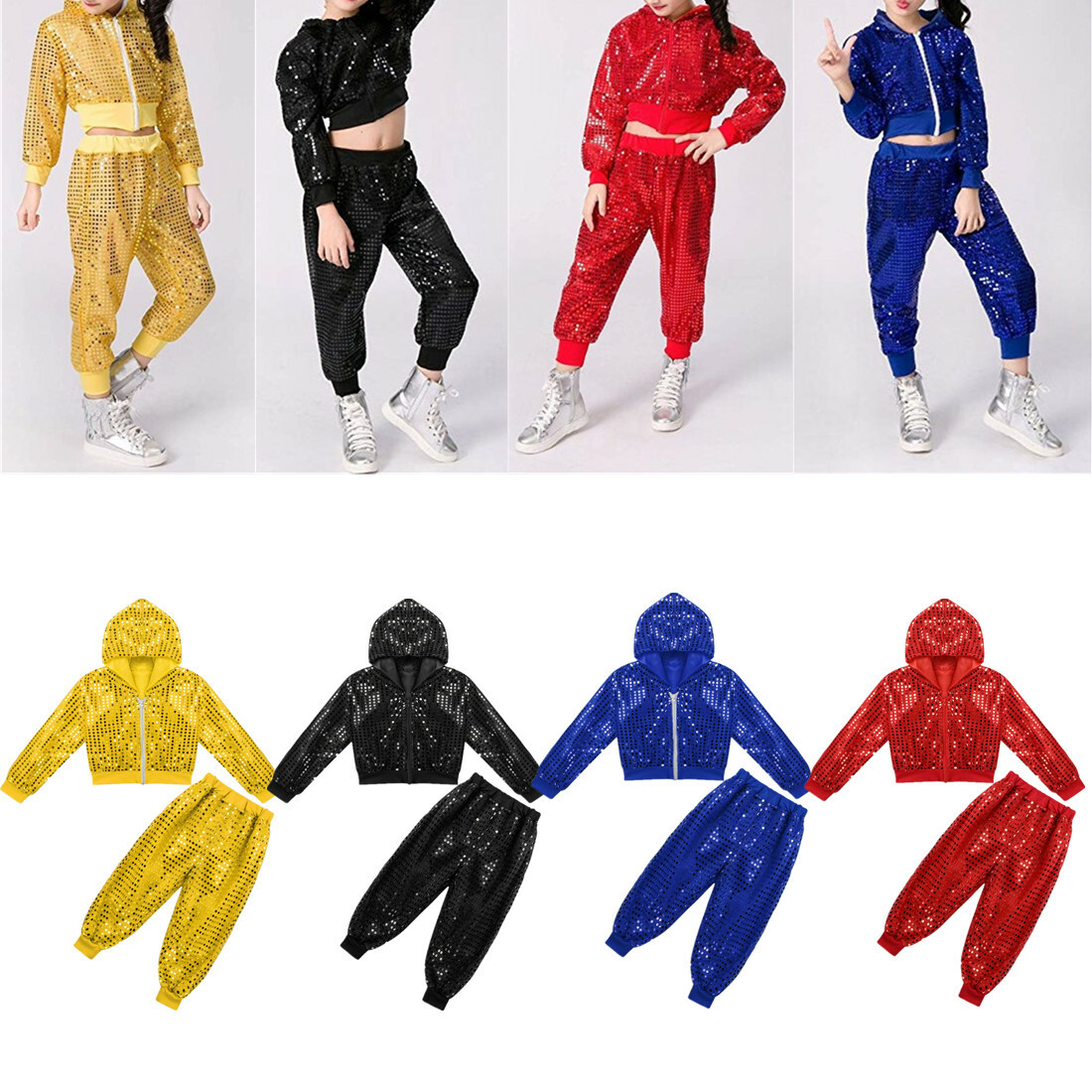 Girls Modern Jazz Dance Outfit Kids Sequined Hip Hop Street