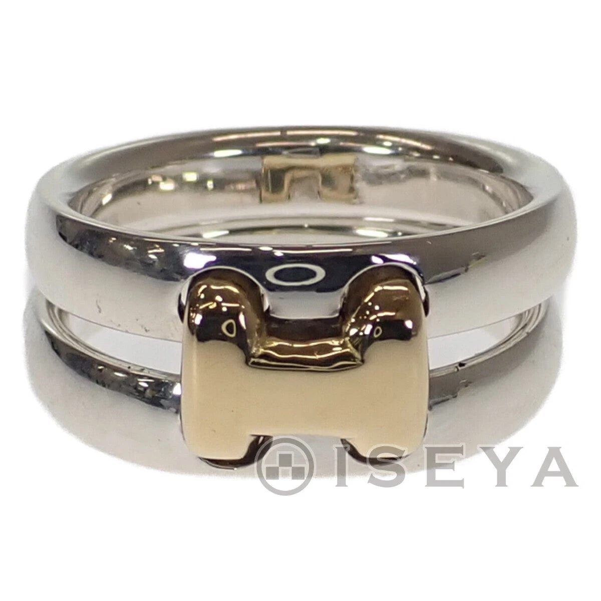 HERMES Oran Pudding K18YG AG925 Ring Gold Silver Size 54 US 7 TGIS
