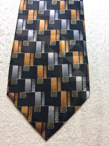 JOS A BANK MENS TIE 3.5 X 59 BLACK WITH COPPER, SILVER, GOLD AND ORANGE, NWOT
