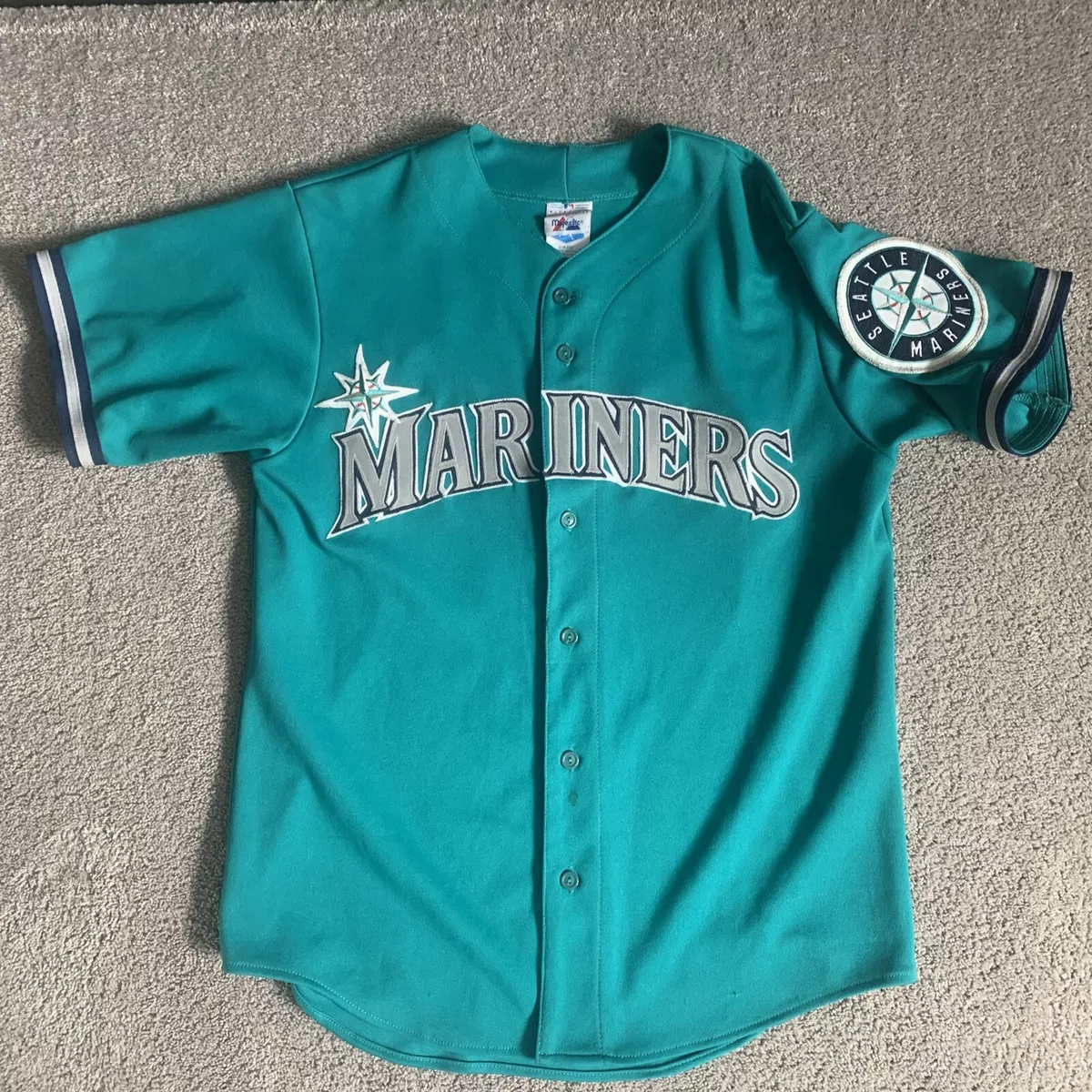 SEATTLE MARINERS KEN GRIFFEY JR. MLB MAJESTIC TEAL BASEBALL JERSEY ADULT  MEDIUM