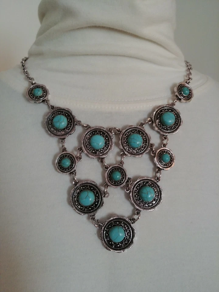 Nuevo Conjunto de Moda Collar y Pendiente Cuentas Turquesa Natural Joya Piedras Preciosas  Foto 3 de 4