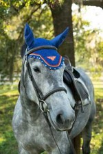 WONDER WOMAN HORSE BREATHABLE COTTON EAR BONNET/NET/MASK/HOOD CROCHET FLY VEIL