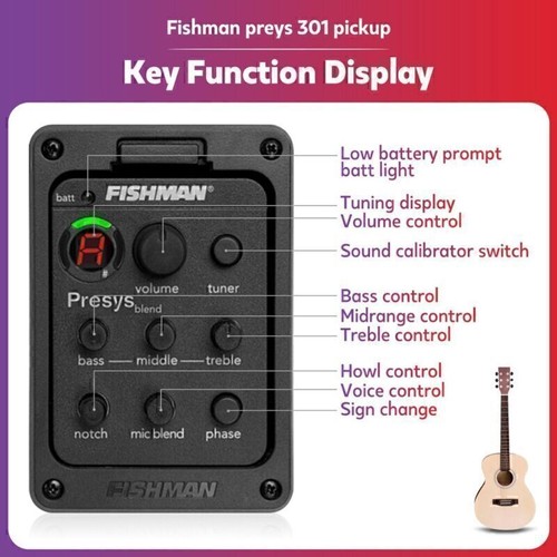 Fishman 4 Band 301 EQ Tuner Piezo Mic Presys Blend Acoustic Guitar Pickup Preamp - Picture 7 of 13